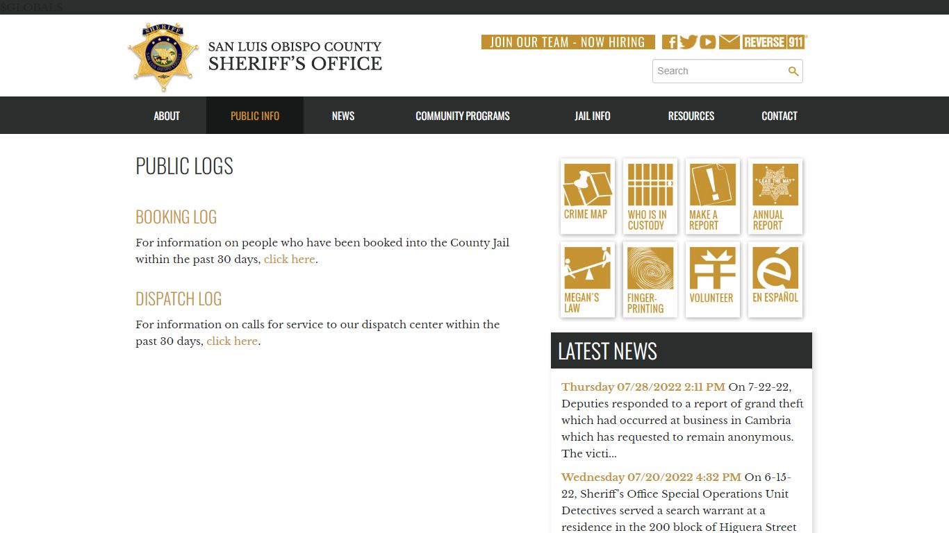 Public Logs - San Luis Obispo County Sheriff's Office